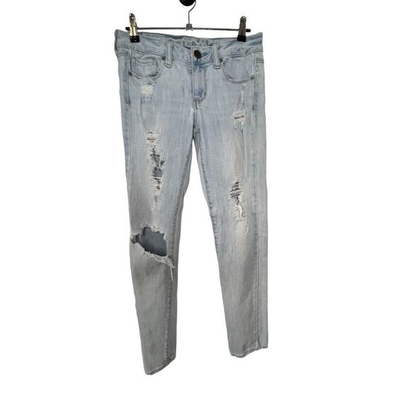American Eagle Super Distressed Light Wash Skinny Jeans - Picture 1 of 8